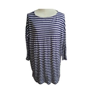 EMERALD Blue White Pinstripe Tunic Long Sleeve Tee Stretch Size Medium